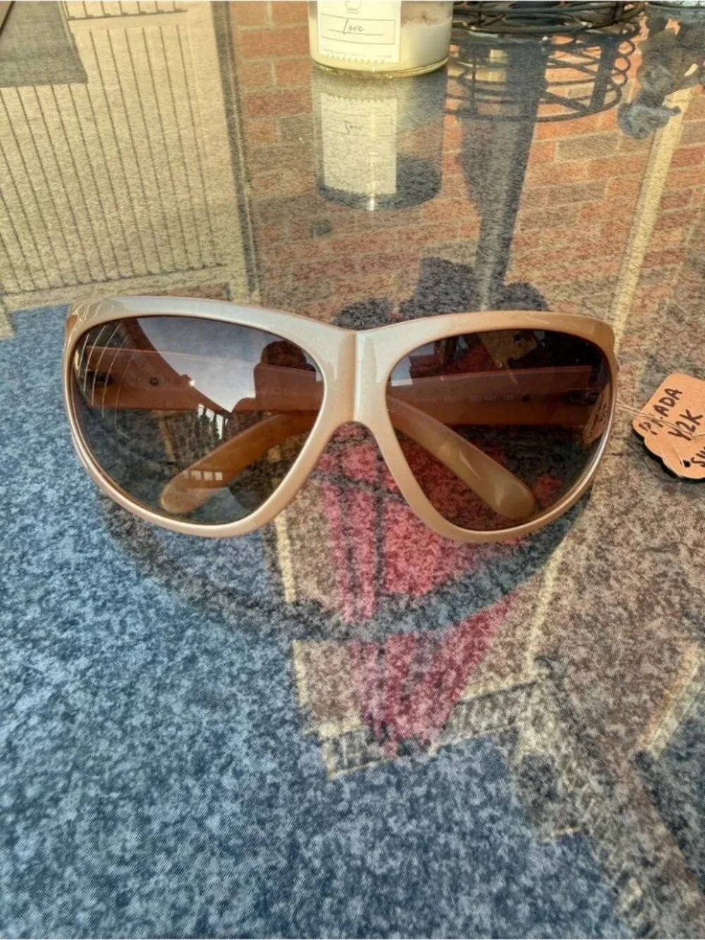 PRADA Y2K Beige Large Sunglasses Vintage - Picture 1 of 8